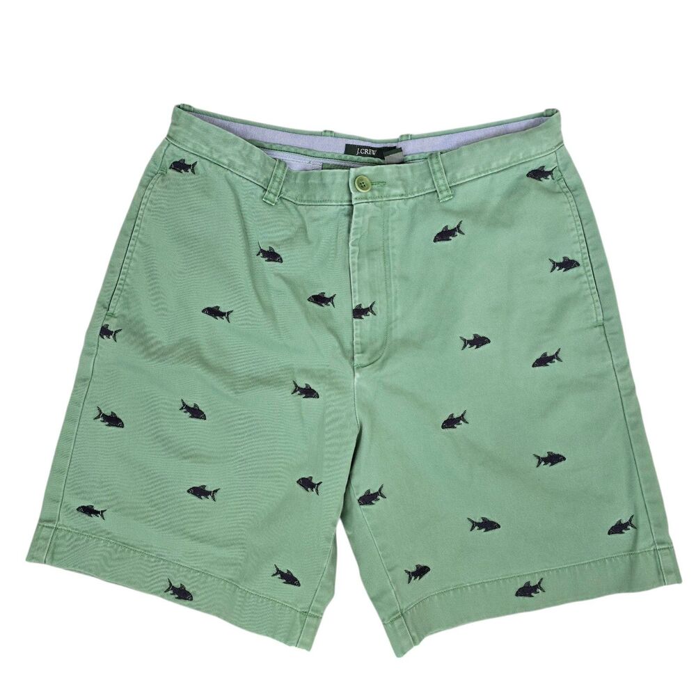 J. Crew Mens Vintage 04 Bass Embroidered Preppy Chino Shorts Size 33